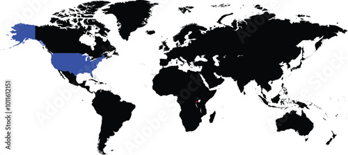 Rwanda and United States maps on a global map vector