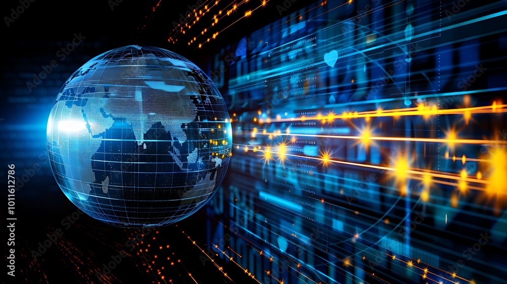 A pixelated globe emitting waves of digital energy and connectivity.
A pixelated globe emitting waves of digital energy and connectivity.