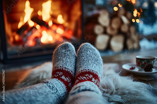 Wallpaper Mural Enchanting Christmas Warmth with Cozy Feet in Woolen Socks Torontodigital.ca