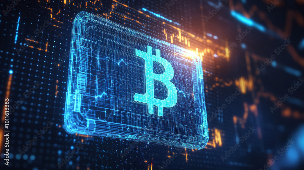 A computer screen shows a virtual wallet filled with digital money. This design represents the idea of growing your business and increasing profits through digital financial tools.low poly wireframe. A computer screen shows a virtual wallet filled with digital money. This design represents the idea of growing your business and increasing profits through digital financial tools.low poly wireframe.