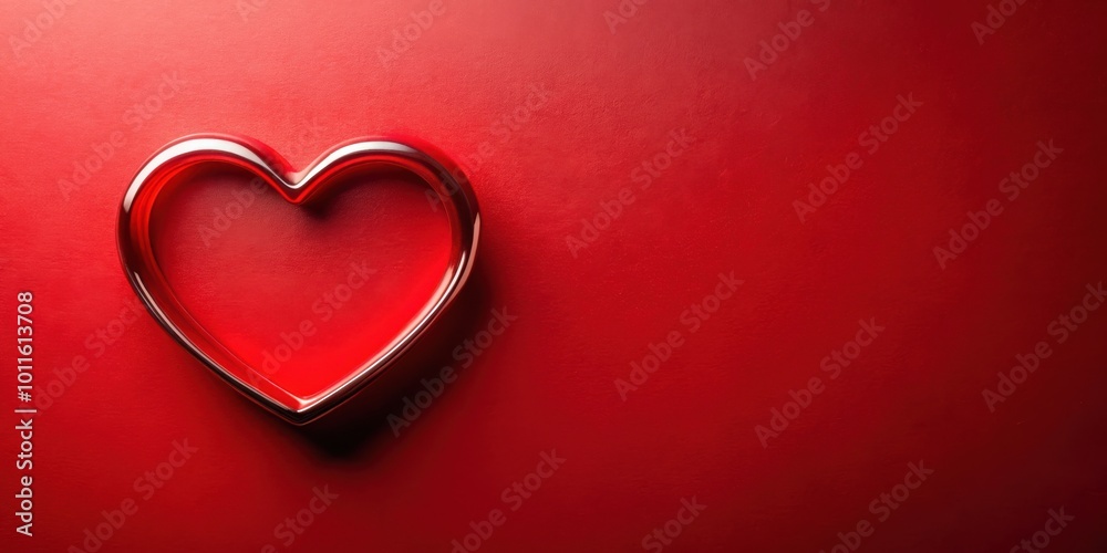 A single metallic heart shape on a red background with copy space A single metallic heart shape on a red background with copy space