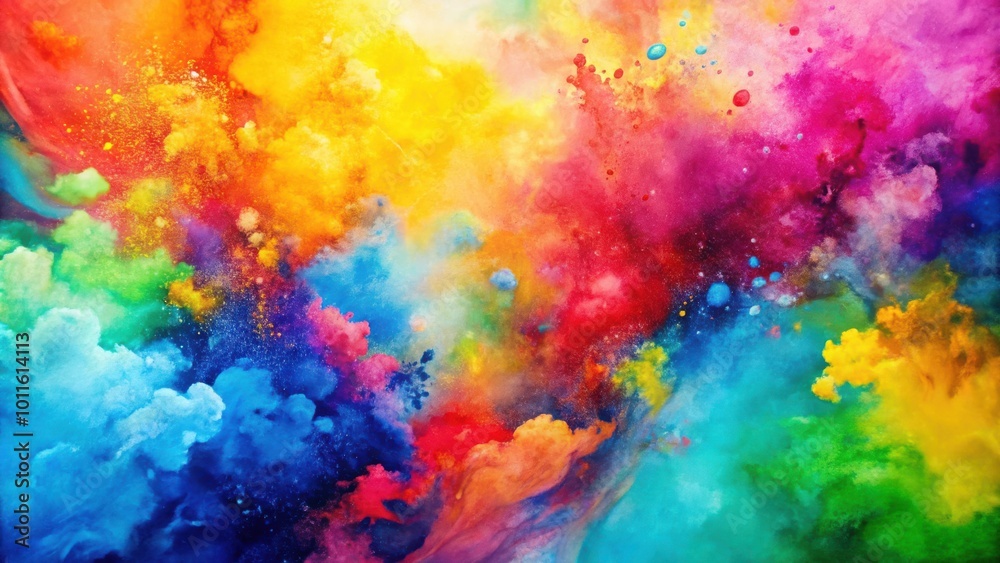 A vibrant abstract painting featuring a swirling blend of colorful hues, evoking a sense of energy and movement