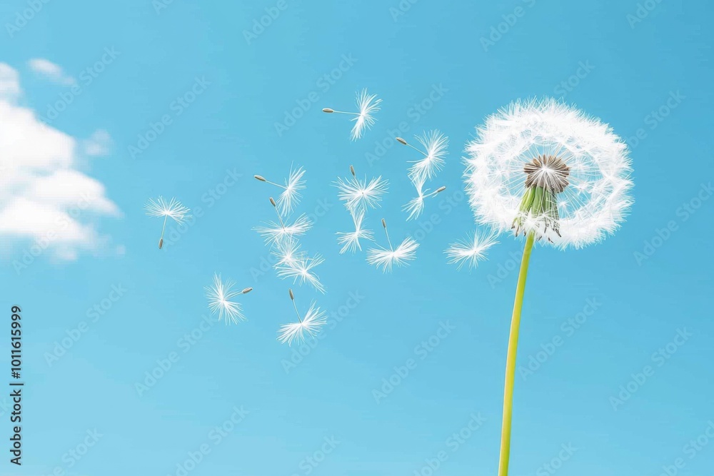 Fototapeta premium Dandelion Seeds Flying in the Breeze