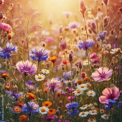 Wildflowers Meadow A detailed shot of a wildflower meadow focusi photo