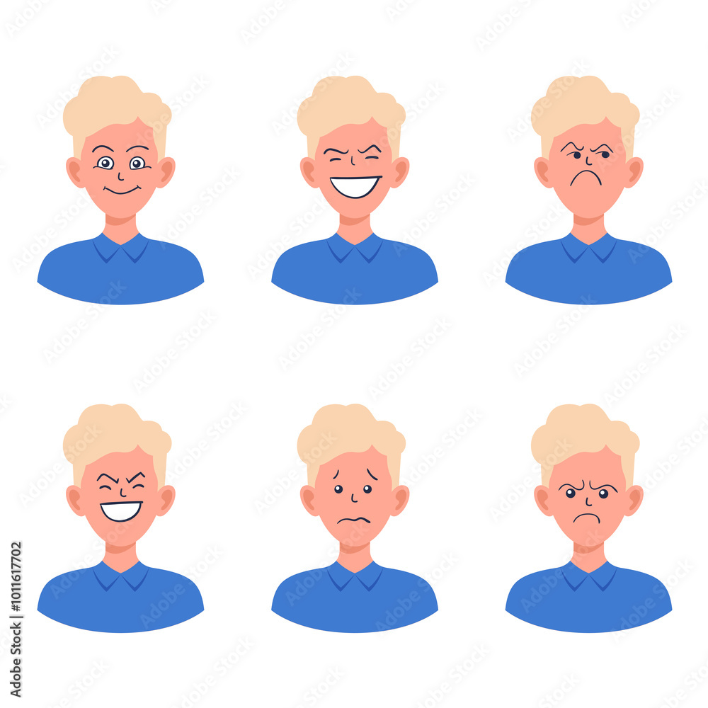 Portraits of man. Boy Avatar. Male emotions. Portraits of man. Boy Avatar. Male emotions.
