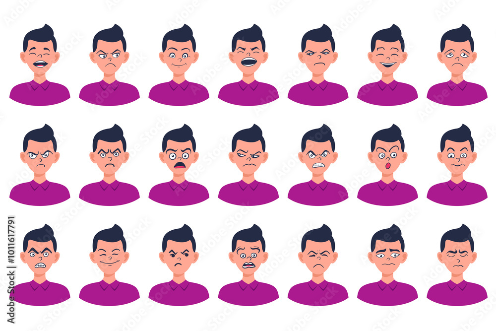 Portraits of man. Boy Avatar. Male emotions. Portraits of man. Boy Avatar. Male emotions.