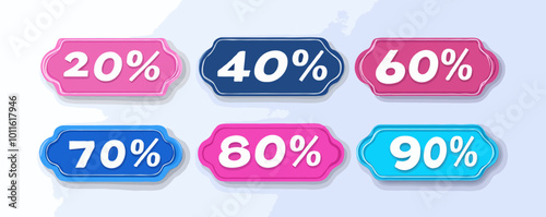 Vibrant Black Friday Discount Labels for Eye-Catching Promotions at 20%, 40%, 60%, 70%, 80%, and 90%