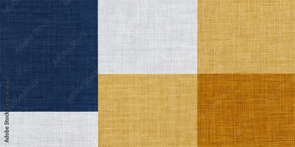 Fototapeta premium Abstract Four-Square Composition Navy, White, Gold, and Orange Textures, Abstract, Fabric Texture, Square Composition