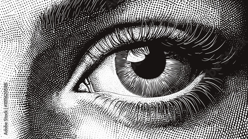 Beautiful vector human eye closeup halftone pattern illustration
