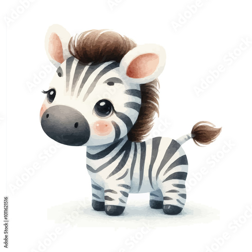 Cute Zebra Wearing Clothes Watercolor Illustration on White Background