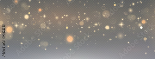 Christmas background. Powder dust light PNG. Magic shining gold dust. Fine, shiny dust bokeh particles fall off slightly. Fantastic shimmer effect. Vector illustrator.	
