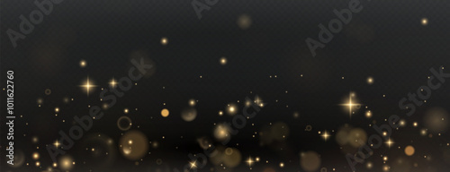 Christmas background. Powder PNG. Magic shining gold dust. Fine, shiny dust bokeh particles fall off slightly. Fantastic shimmer effect.	
