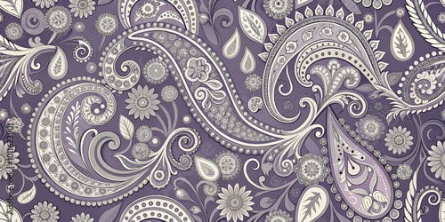 Purple Paisley Floral Pattern, Seamless, Textile, Design, Vector, Background, Wallpaper