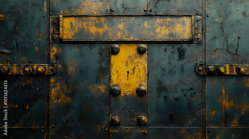 Rusty Metal Texture Background with Rivets and Yellow Paint Rusty Metal Texture Background with Rivets and Yellow Paint