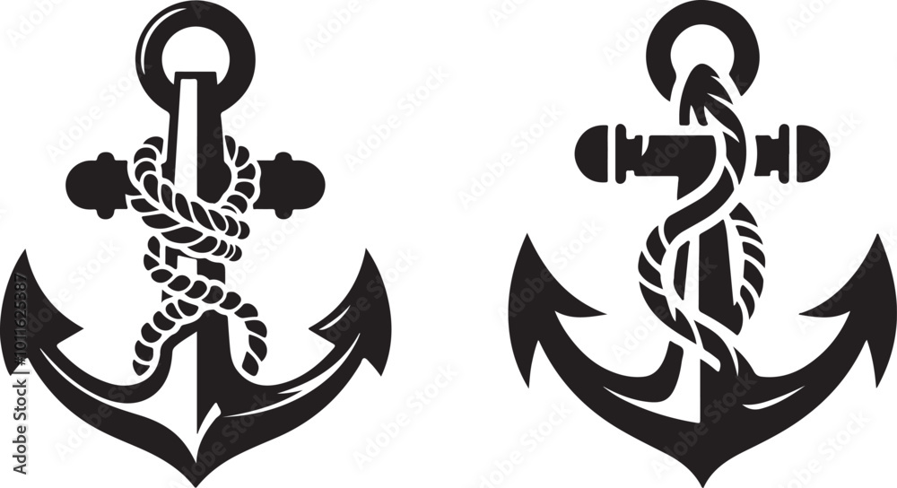 Ship anchor with rope icon vector art illustration Set Ship anchor with rope icon vector art illustration Set