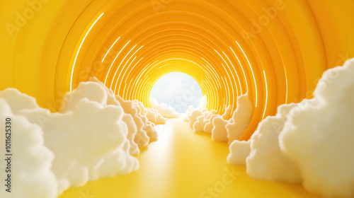 White clouds on the background of yellow arch, minimalistic background