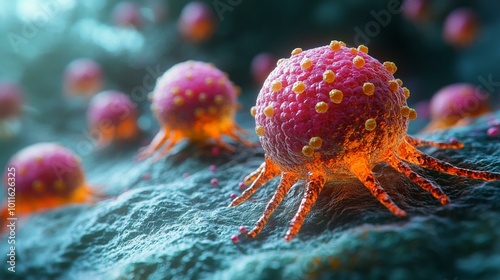 the A 3D model of the interactions between immune cells and cancer cells in tumor immunology.