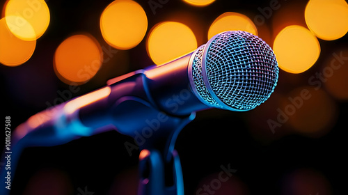 Close-up of a Microphone with Bokeh Lights in the Background, Ready to Capture Sound and Amplify Voices