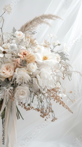 Minimalist Wedding Bouquet on White Background for Modern Aesthetics Generative AI