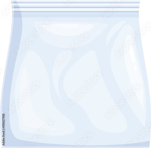 Transparent plastic freezer bag is depicted with a resealable zipper, ready for storing food or other items