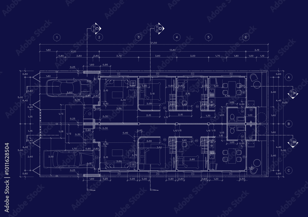 Floor plan designed building on the drawing. Floor plan designed building on the drawing.