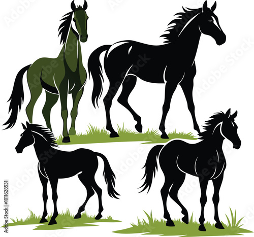 Elegant Horse Silhouette in Motion: Minimalist Black Design. Hand drown horse vector illustration design.