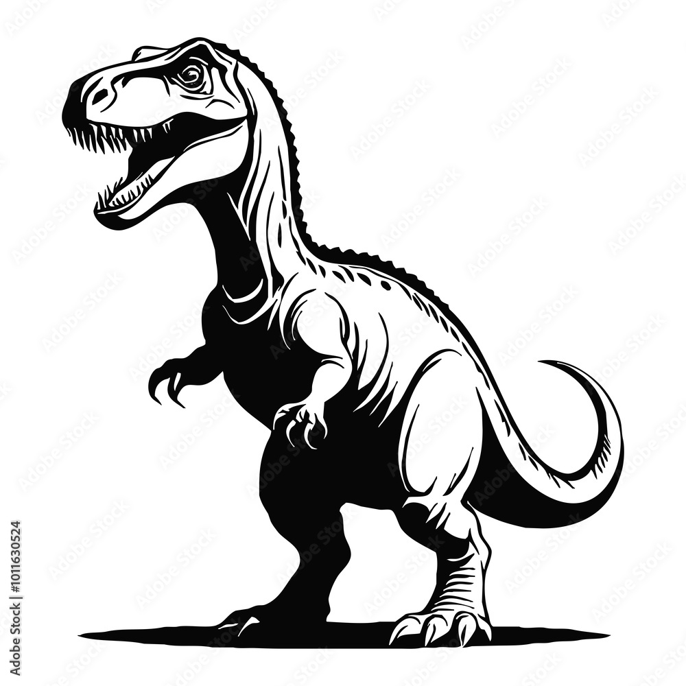 Black dinosaur on a white background. Animals line art. Logo design for use in graphics. Print for T-shirts, design for tattoos. Black dinosaur on a white background. Animals line art. Logo design for use in graphics. Print for T-shirts, design for tattoos.
