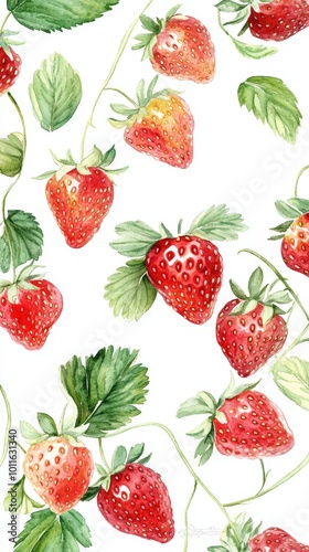 Watercolor Forest Strawberries on White Background, Natural Realism Generative AI