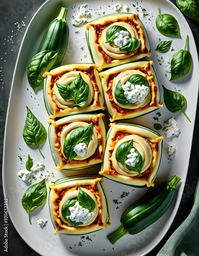 Zucchini rollatini with ricotta spinach and basil lasagna Ultra realistic Photorealistic photo