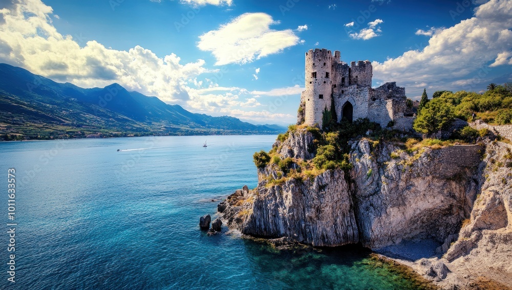 Ancient Castle on a Cliff Overlooking the Sea Ancient Castle on a Cliff Overlooking the Sea