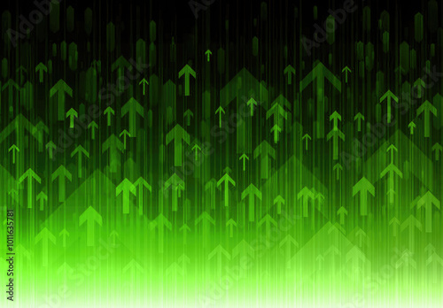 Green arrows showing up increasing prices. Concept of economy finance stock market. Copy space for text
