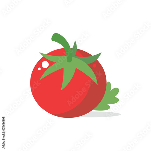 Vector illustration of a red tomato isolated on white , Tomato vector. Tomato on white background. Tomato vector in cartoon style