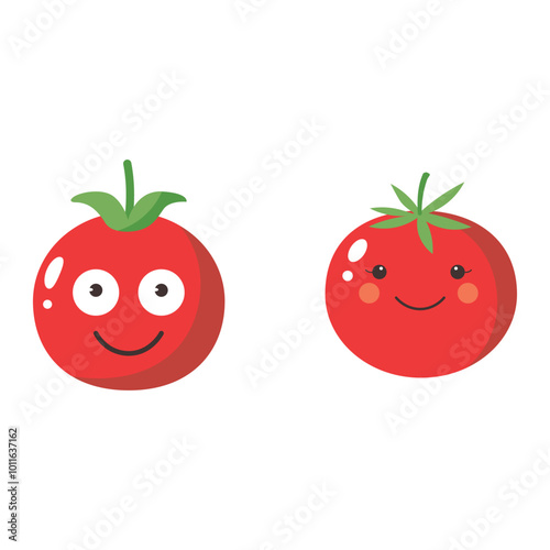 Vector illustration of a red tomato isolated on white , Tomato vector. Tomato on white background. Tomato vector in cartoon style