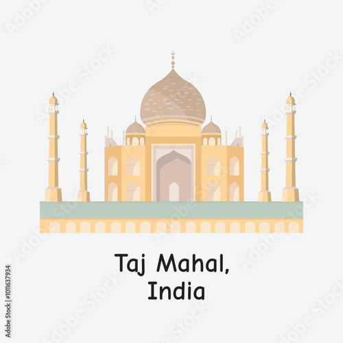 Taj Mahal India Iconic Landmark Vector Illustration Design