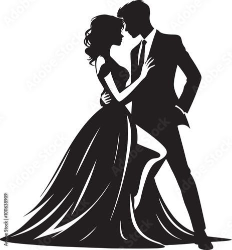 Romantic couple silhouette vector illustration.