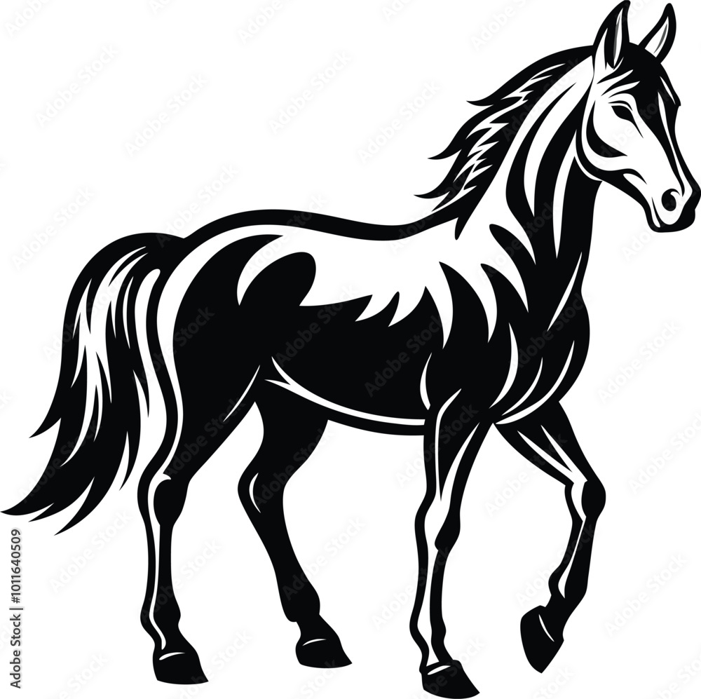 Obraz premium A Cute Horse silhouette flat style vector illustration design. Hand drown horse vector.