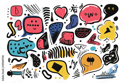 Set of doodle and speech bubble vector