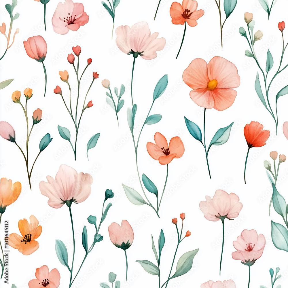 Naklejka premium Seamless pattern with bright spring flowers, Ai