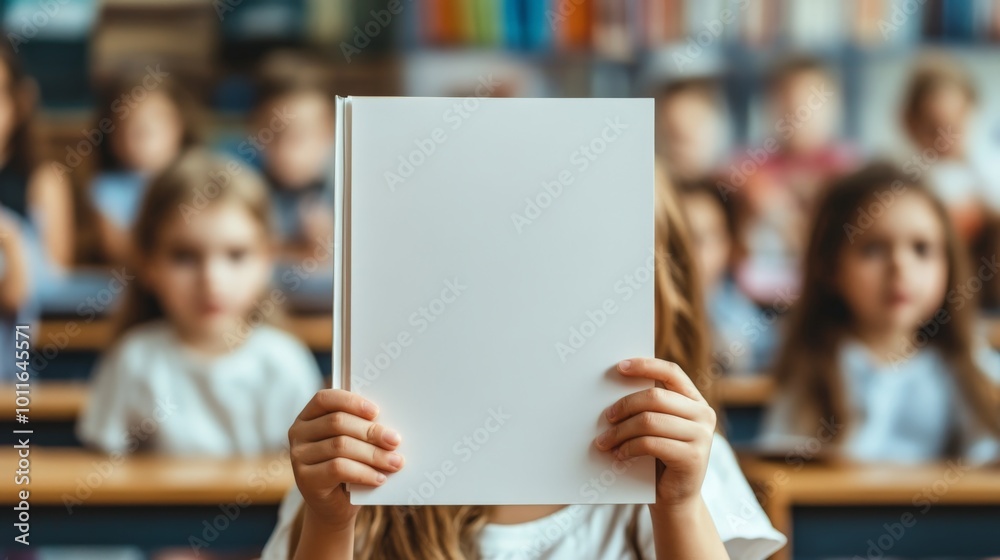 girl holding book with students in library girl holding book with students in library