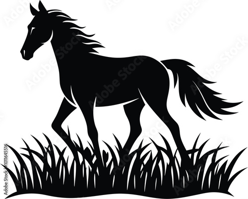 A Cute Horse silhouette flat style vector illustration design. Hand drown horse vector.