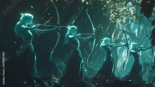 Elven archers with keen eyes and graceful movements - generative ai. Elven Kingdom. Illustration
