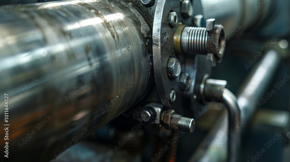 A close-up of polished metal machinery, revealing bolts and joints, highlighting the intricate engineering of industrial innovation. A close-up of polished metal machinery, revealing bolts and joints, highlighting the intricate engineering of industrial innovation.