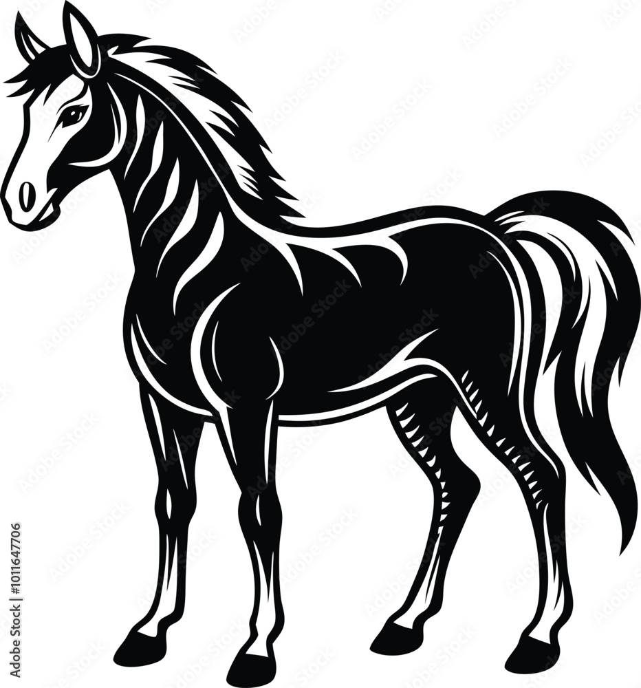 Obraz premium A Cute Horse silhouette flat style vector illustration design. Hand drown horse vector.
