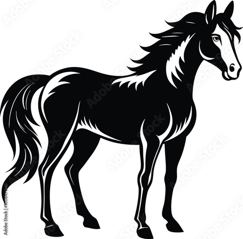 A Cute Horse silhouette flat style vector illustration design. Hand drown horse vector.