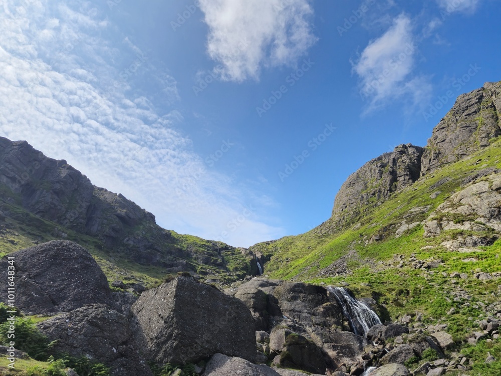 Scenic Summer Landscape: Lush Green Hills And Rocky Mountains Of Ireland Scenic Summer Landscape: Lush Green Hills And Rocky Mountains Of Ireland