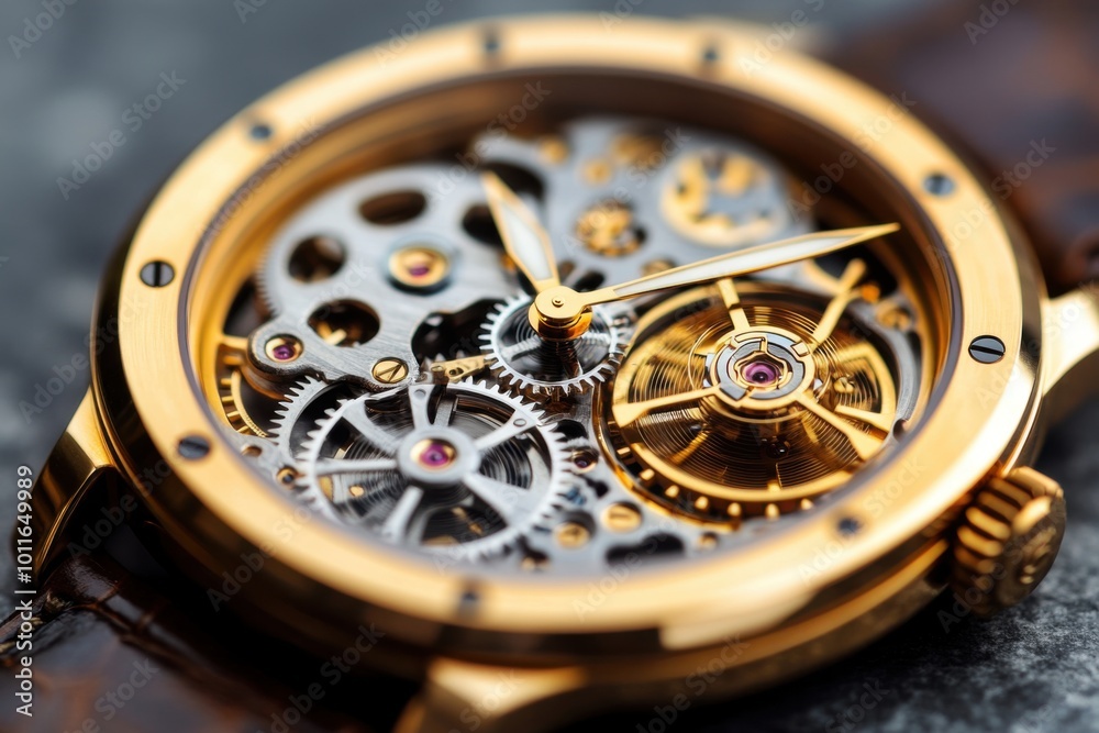 Fototapeta premium Masterful Craftsmanship in a Swiss Watchmakers Workshop - Detailed Gears and Tools in Dim Light Captured with Sony A7S III and Macro Lens