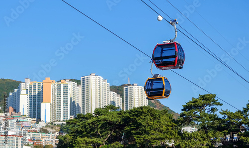 Beautiful landscape of cable car transportation system for tourist traveling at songdo beach, this place is one of the famous tourist destination in Busan, South Korea photo