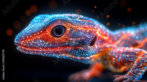 Artistic visualization of a lizard s nervous system with highlighted reflex pathways, Reptile Nervous System, instinctual movement and survival photo