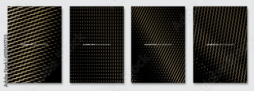 Vector abstract background, creative patterns, geometric gradient texture. Golden deluxe Minimal pattern design. Dark colors. Modern Cover templates set.