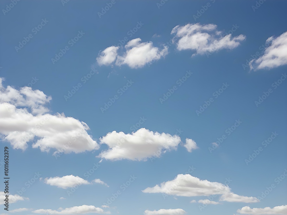 Fototapeta premium A clear blue sky with a few wispy white clouds, offering a crisp, fresh feel, with no obstacles in sight, perfect for a clean background 